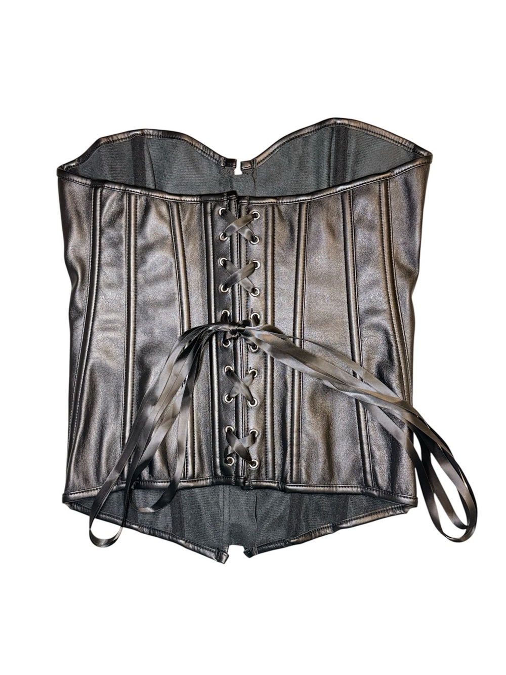 Black Faux Leather Lace-Up Corset Top
